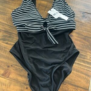 Robin Piccone Black and white Striped Swimsuit. Size 12 New with tags